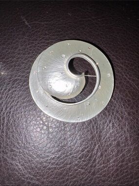 Circular Spiral Silver-Tone Brooch with Crystal Accents Swirl Silvertone Brooch
